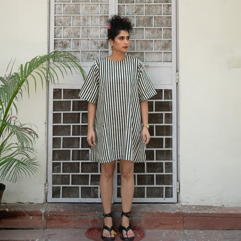 Kala Cotton Black Boxy Dress For Women | Block Printed