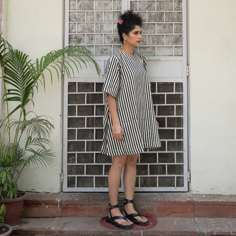 Kala Cotton Black Boxy Dress For Women | Block Printed