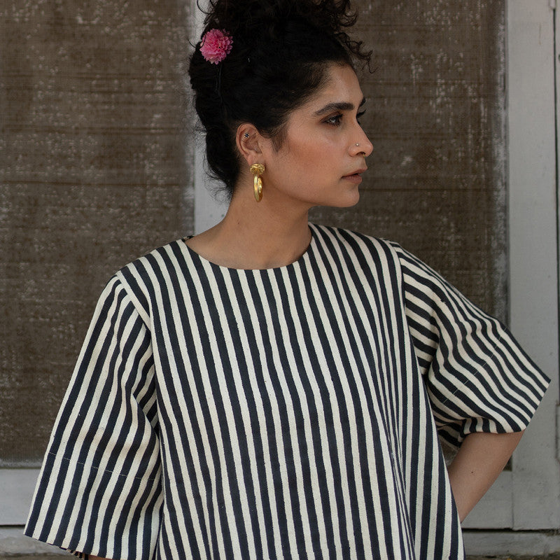 Kala Cotton Black Boxy Dress For Women | Block Printed