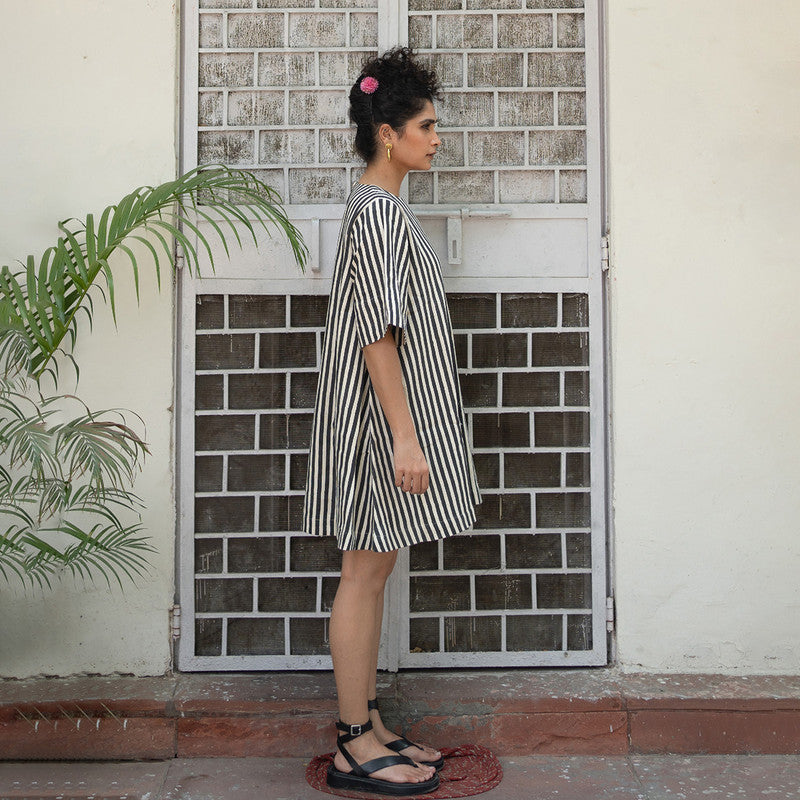 Kala Cotton Black Boxy Dress For Women | Block Printed