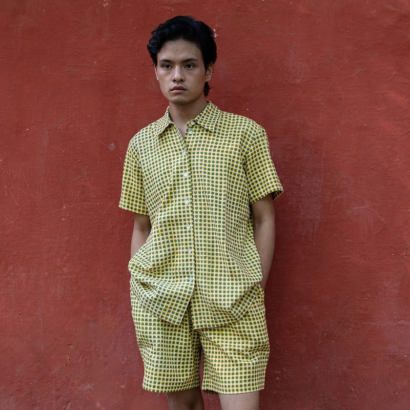 Kala Cotton Shorts For Men | Block Printed | Yellow & Green