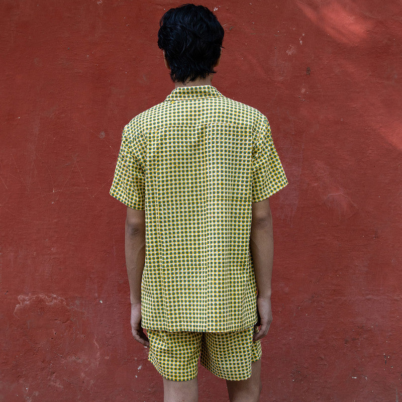 Kala Cotton Shorts For Men | Block Printed | Yellow & Green