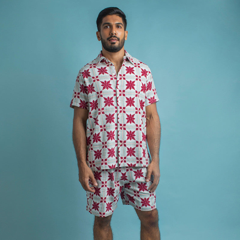 Kala Cotton Shorts For Men | Printed Waist | Burgundy