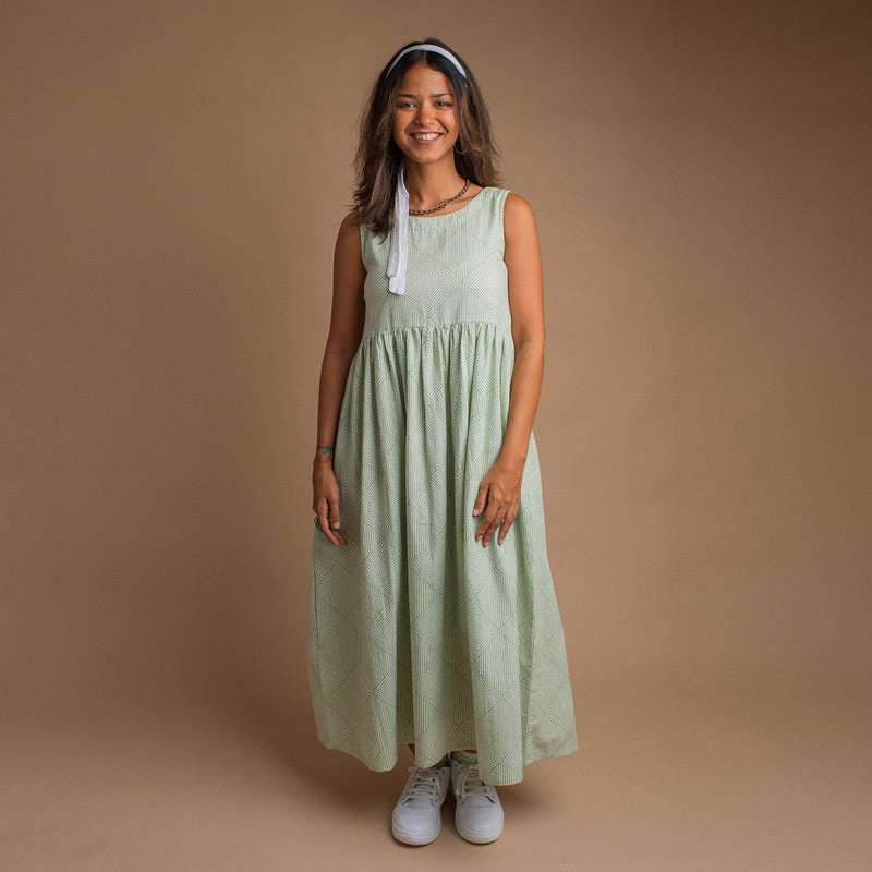 Kala Cotton Midi Dress For Women | Sleeveless | Pale Green