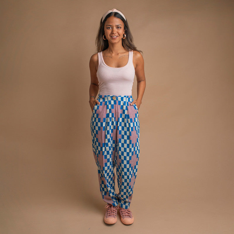 Kala Cotton Printed Pants For Women | Cobalt