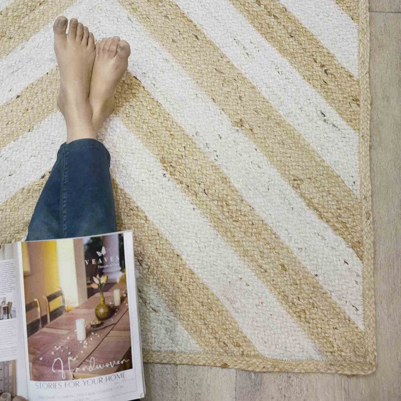 Jute Rug | Rectangle | White & Beige | 122 x 183 cm