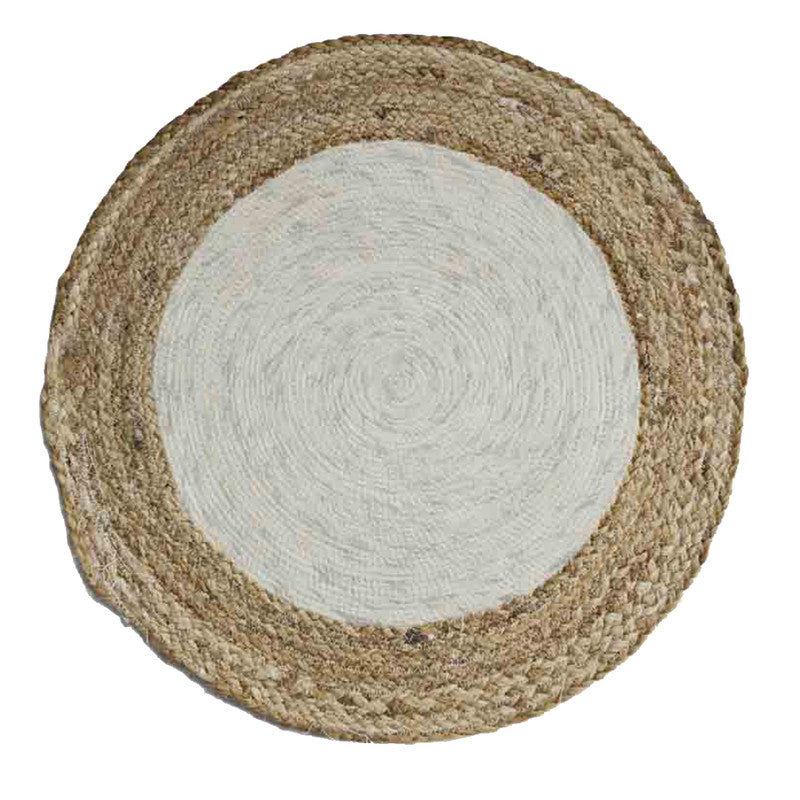 Jute Rug | Round | Beige & White | 61 x 61 cm