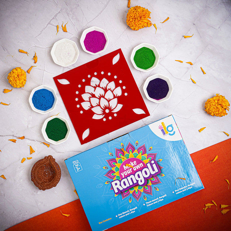 Rangoli Kit For Kids | 6 Colours With Diya Stencils