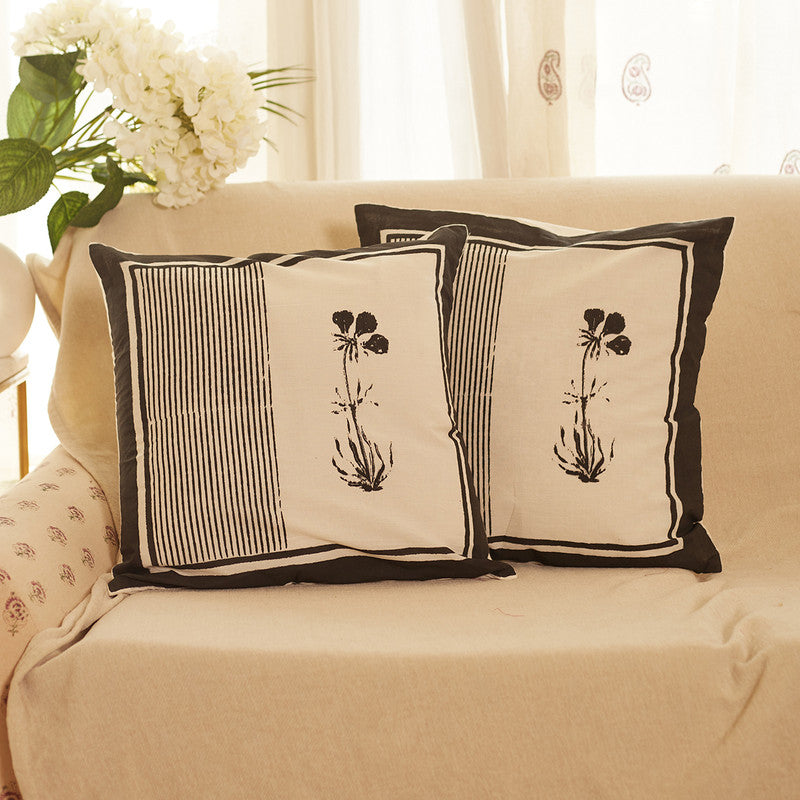 Cotton Cushion Covers | Mughal Printed | Set Of 2 | Black & White