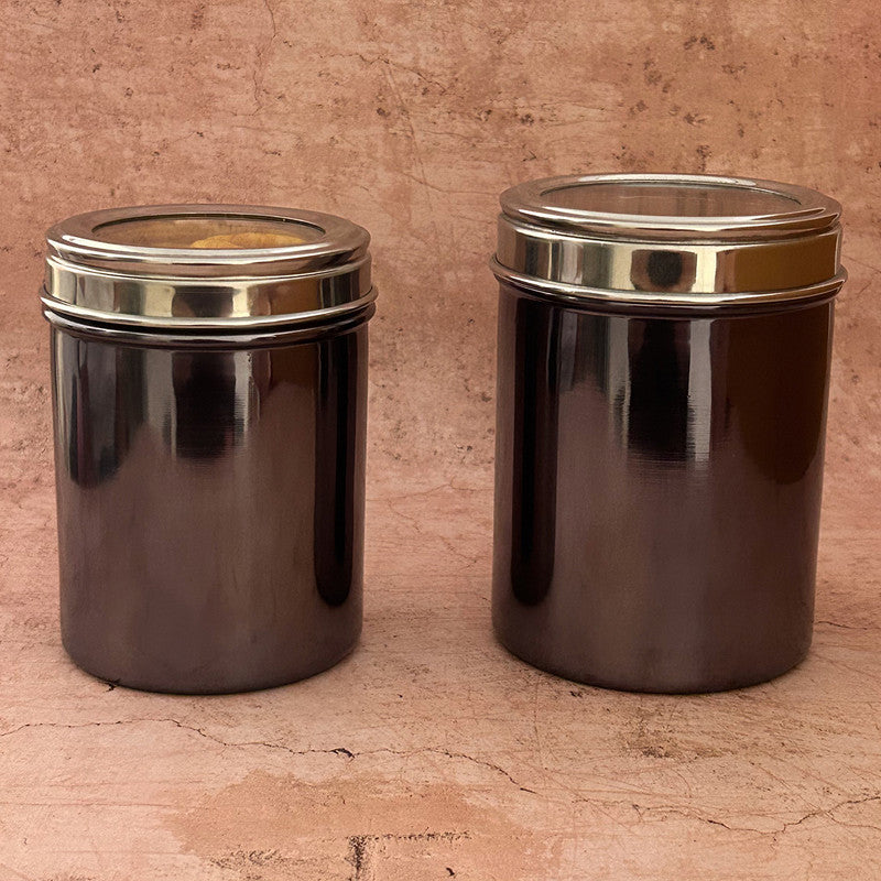 Stainless Steel Airtight Container | Kitchen Storage | Set of 2 | Transparent Lid | Grey