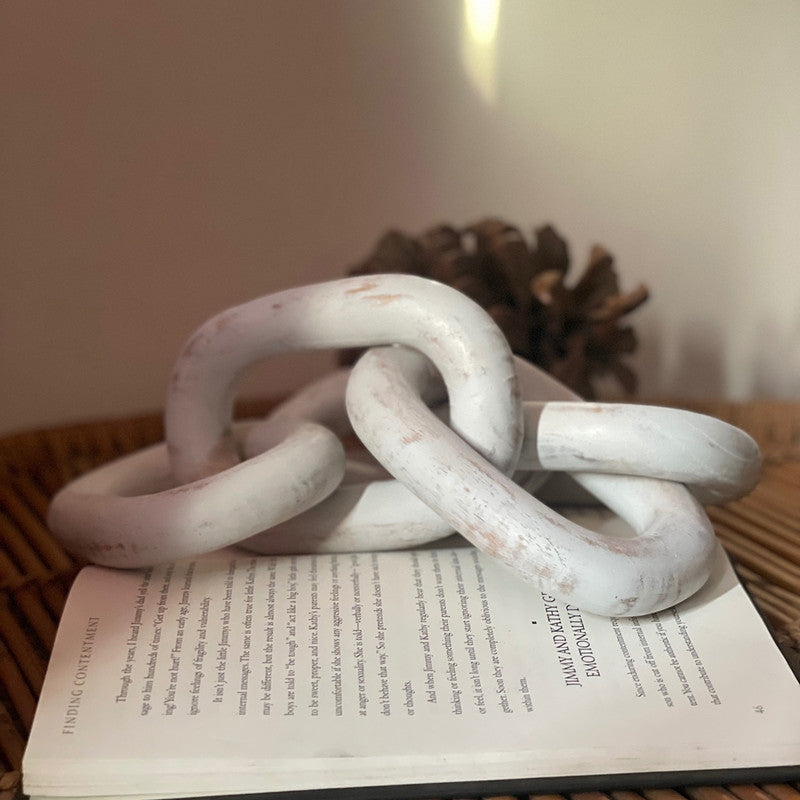 Wooden Chain Links Table Decor | White Wash