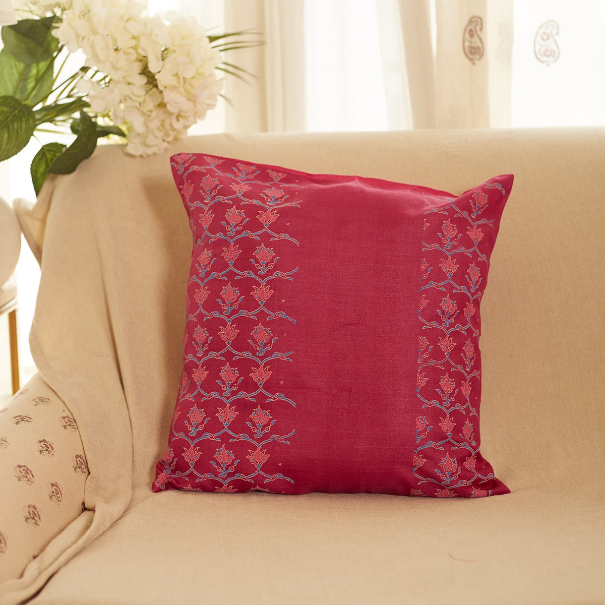 Cotton Cushion Cover | Mugha Block Printed | Magenta