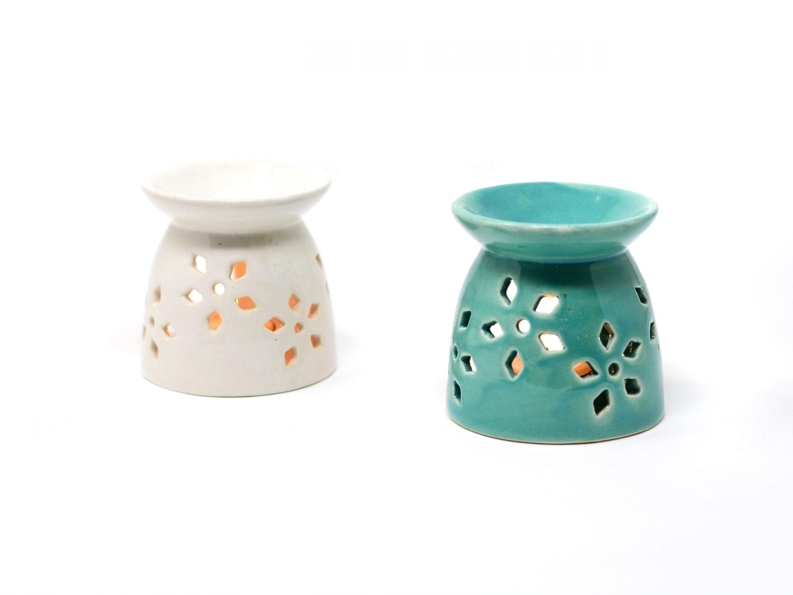 Ceramic Oil Diffuser Fragrance Lamps (Set of 2) White and Turquoise