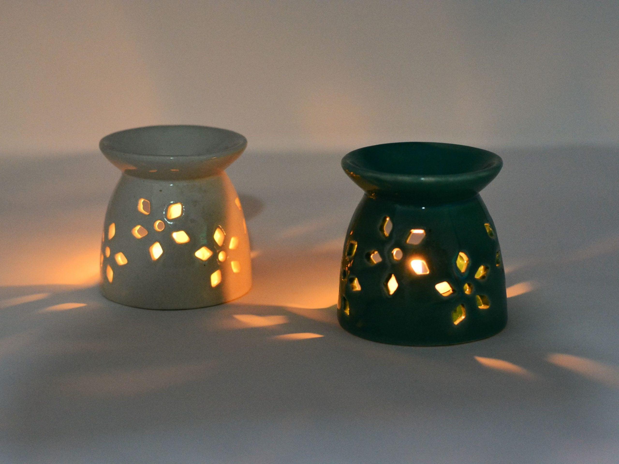 Ceramic Oil Diffuser Fragrance Lamps (Set of 2) White and Turquoise