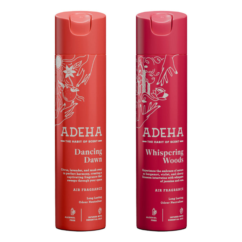 Room Air Freshener Spray | Dancing Dawn | Whispering Woods | 218 ml | Pack of 2