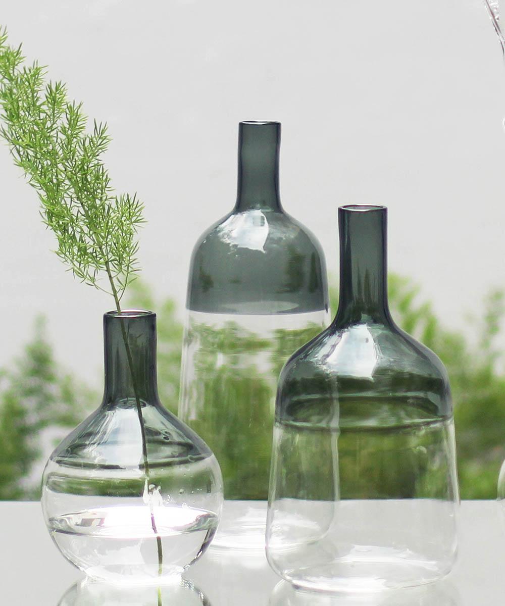 Glass Forest Iris Vases - Grey Borocillicate grey and clear incalmo glass bottle vase Iris Vase- Big, Iris vase- Medium, Iris vase- Small