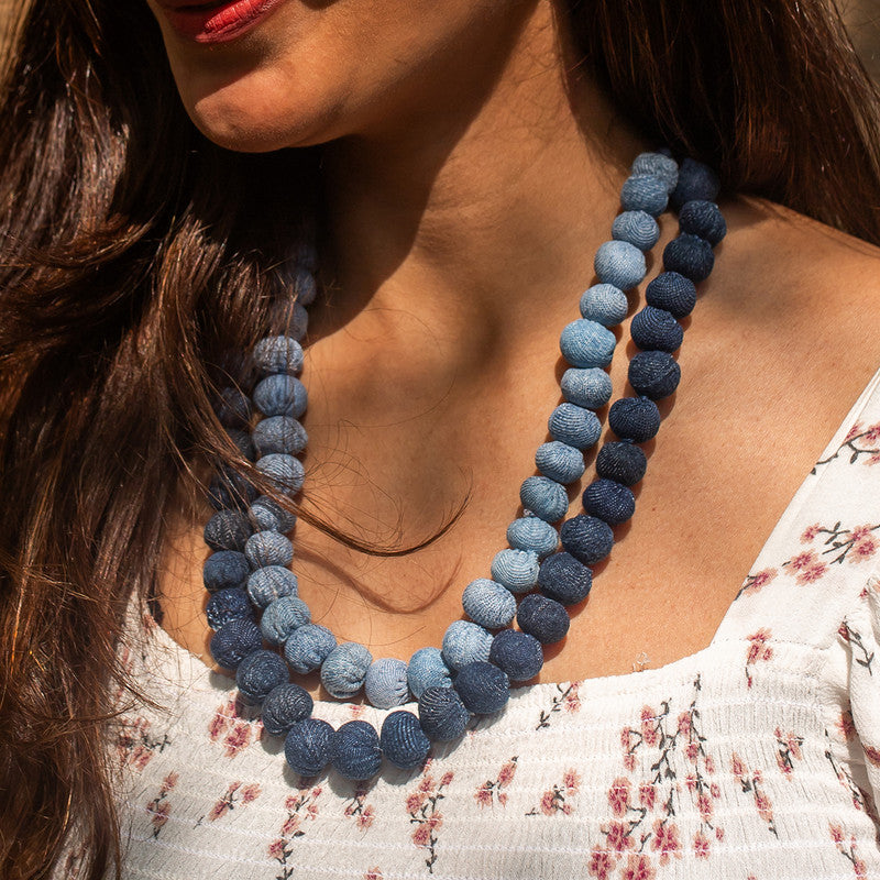 Upcycled Denim Neckpiece | Multiple Layer | Blue