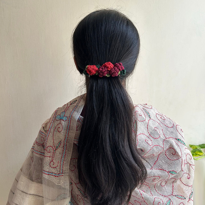 Cotton Hair Clip | Red | Roses