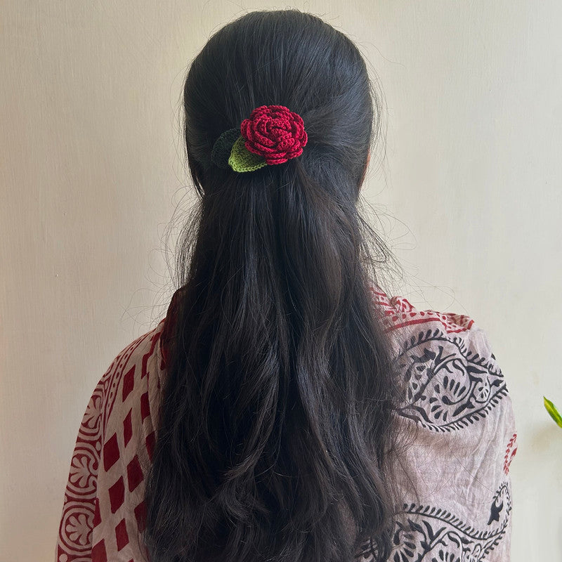 Cotton Hair Clip | Red Rose