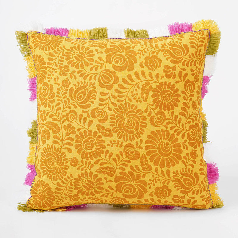 Cotton Cushion Cover | Matyo Printed | Yellow