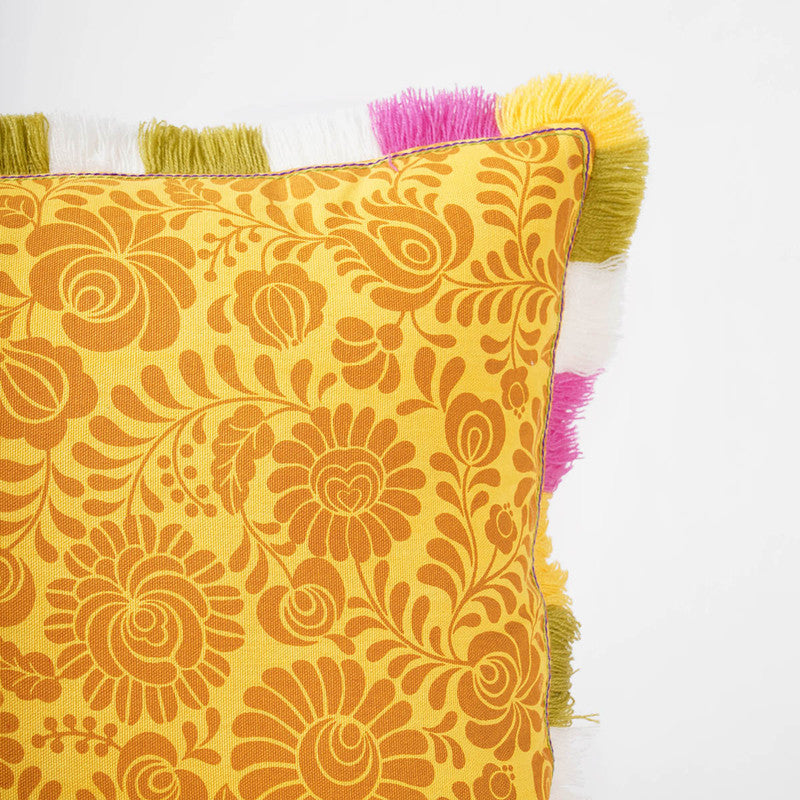 Cotton Cushion Cover | Matyo Printed | Yellow