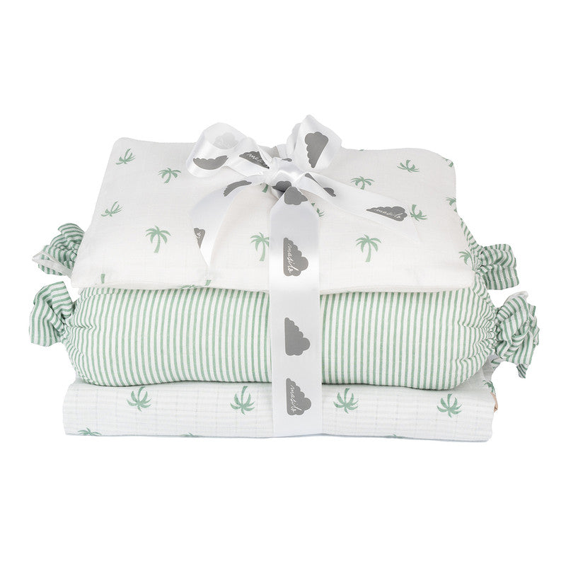 Organic Cotton Muslin Bedding Set For Kids | Pillow, Bolster & Blanket | Sage Green