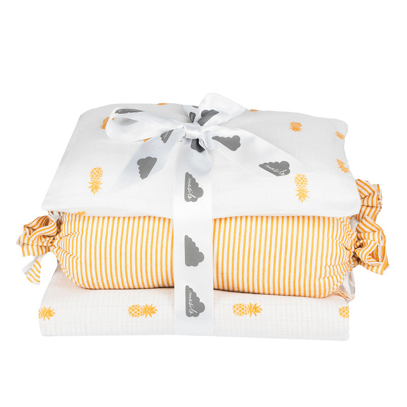 Organic Cotton Muslin Bedding Set For Kids | Pillow, Bolster & Blanket | White