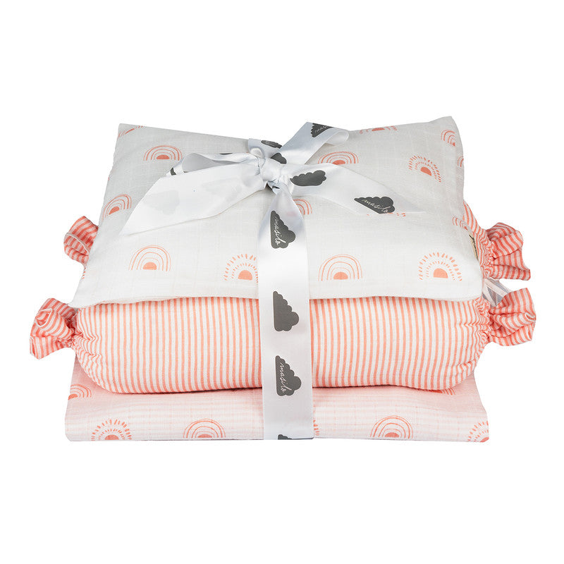 Organic Cotton Muslin Bedding Set For Kids | Pillow, Bolster & Blanket | Baby Pink