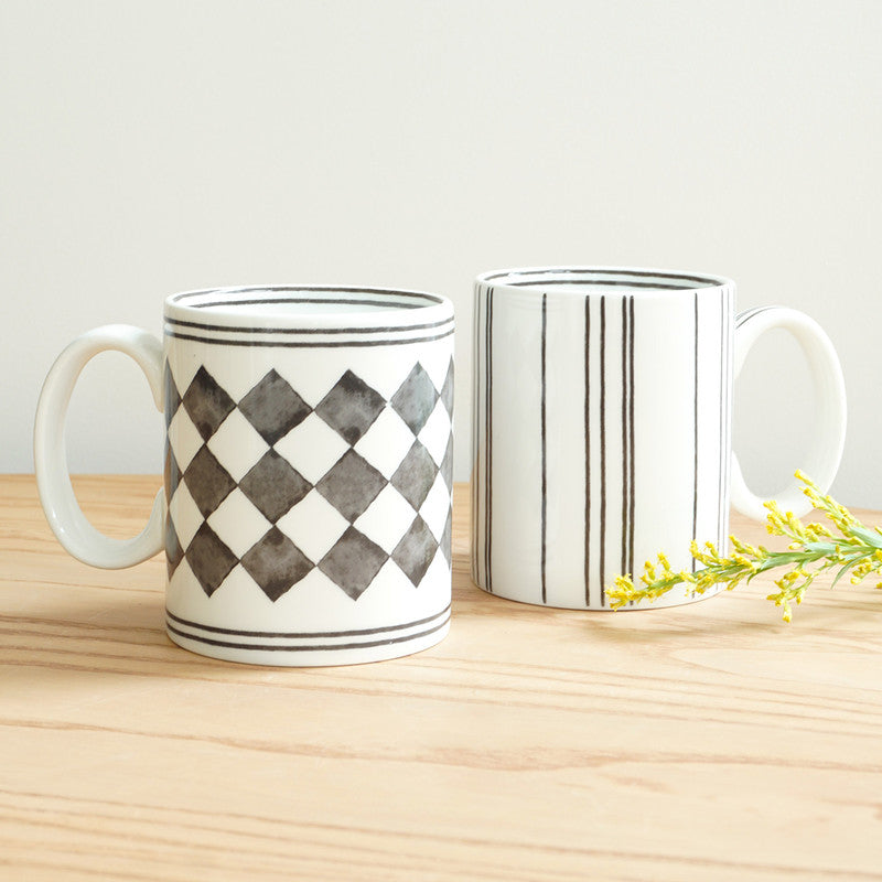 Porcelain Mugs | Charulata & Dhara | White & Black | 320 ml