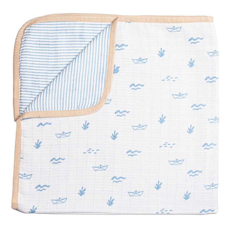 Organic Cotton Muslin Printed Blanket For Kids | Baby Blue