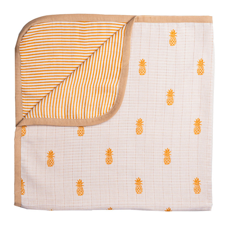 Organic Cotton Muslin Printed Blanket For Kids | White