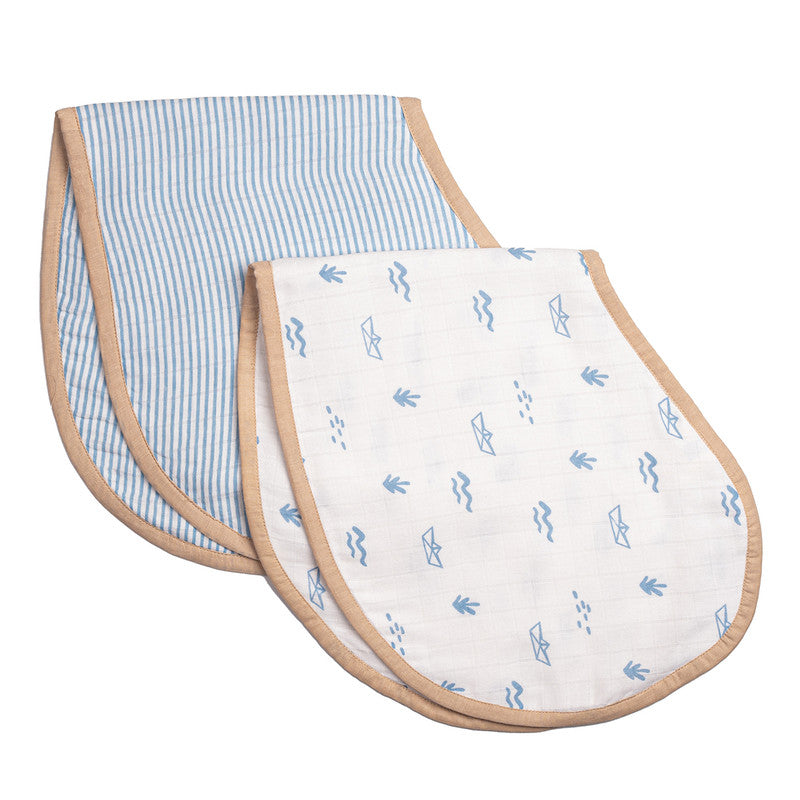 Organic Cotton Muslin Printed Baby Burp Cloth | Baby Blue | Pack of 2