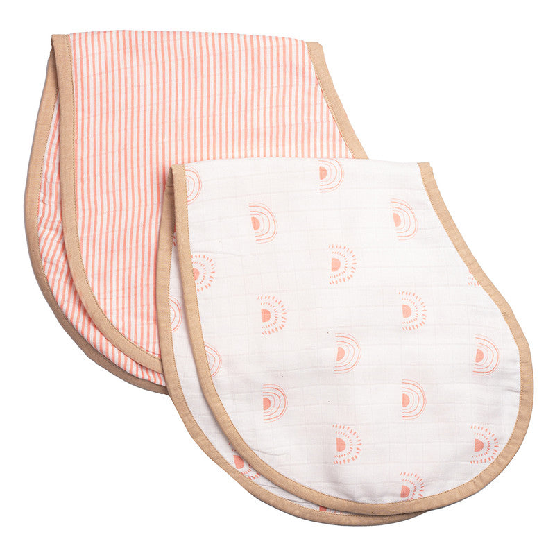 Organic Cotton Muslin Printed Baby Burp Cloth | Baby Pink | Pack of 2