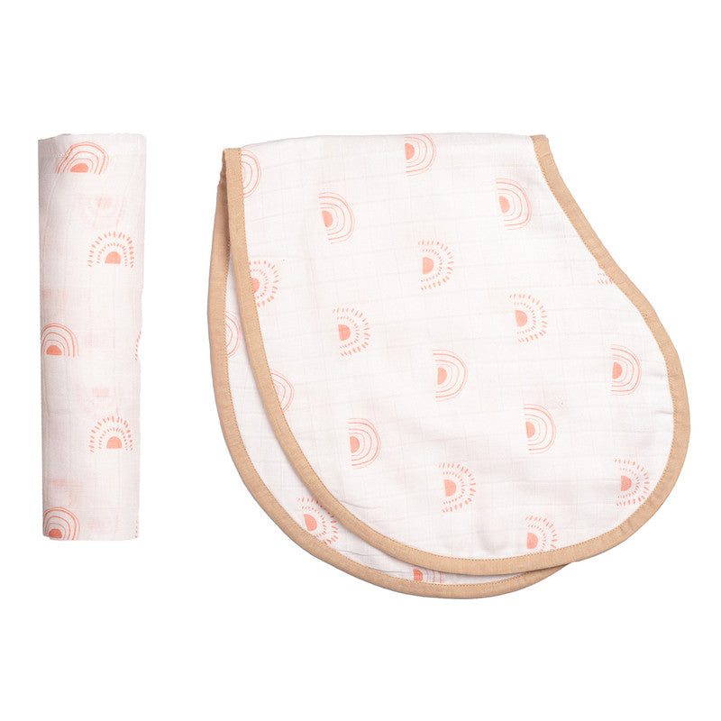 Organic Cotton Muslin Baby Bedding Set | Swaddle & Burp Cloth | Baby Pink