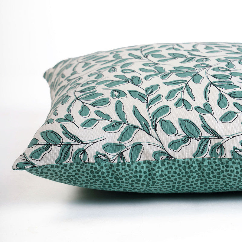 Cotton Cushion Cover | Modern Retro | Leaf Printed | Aqua Green