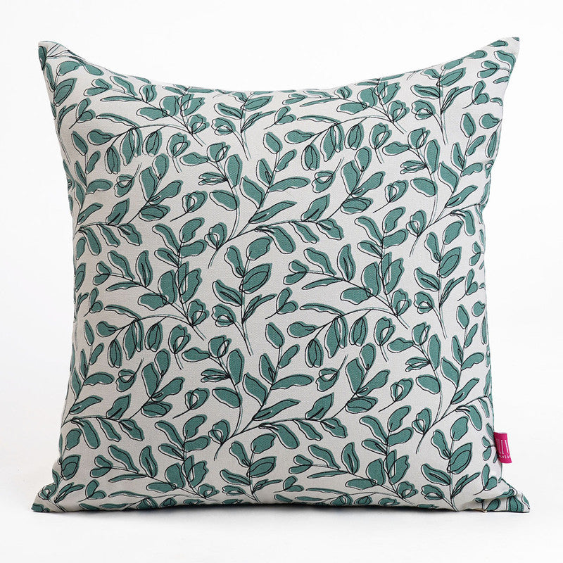 Cotton Cushion Cover | Modern Retro | Leaf Printed | Aqua Green