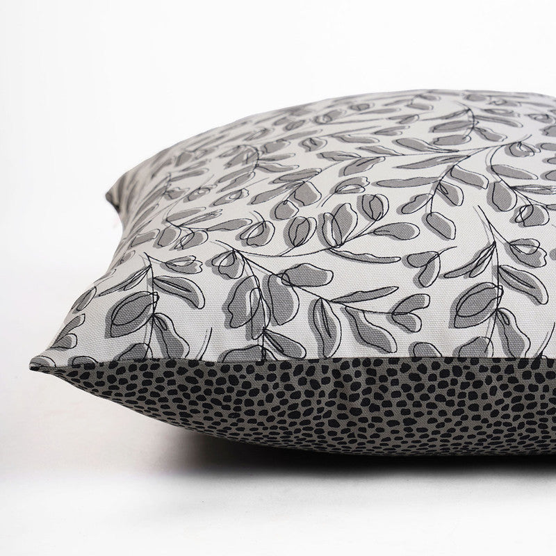 Cotton Cushion Cover | Modern Retro | Leaf Printed | Grey