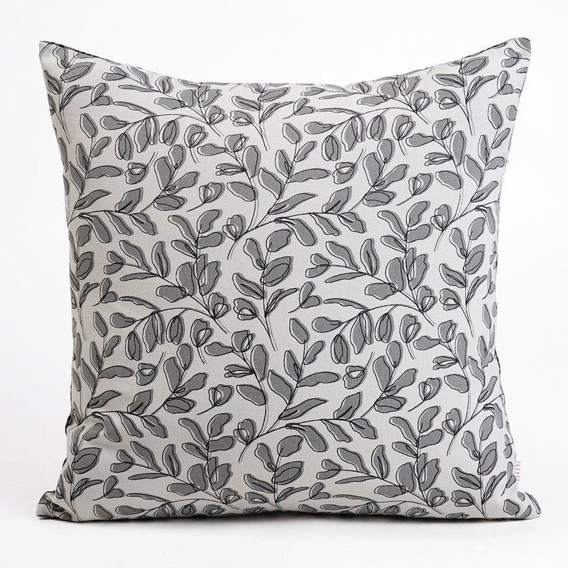 Cotton Cushion Cover | Modern Retro | Leaf Printed | Grey