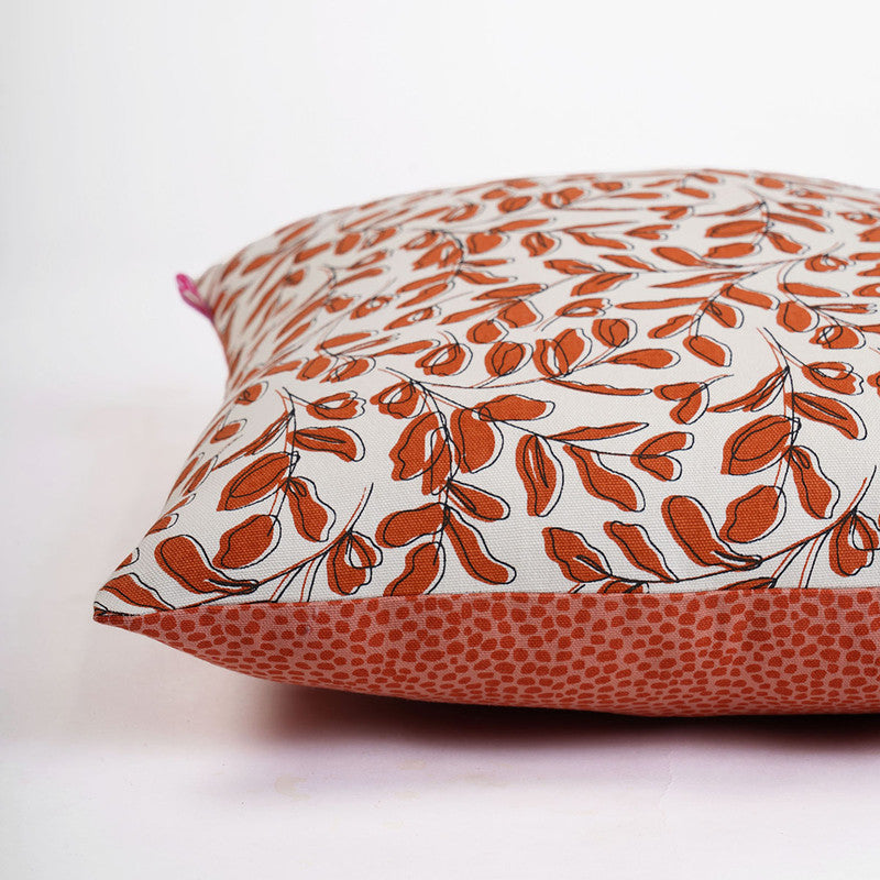 Cotton Cushion Cover | Modern Retro | Leaf Printed | Terracotta