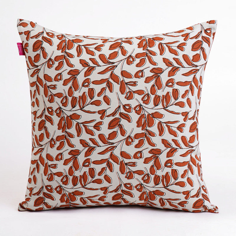 Cotton Cushion Cover | Modern Retro | Leaf Printed | Terracotta