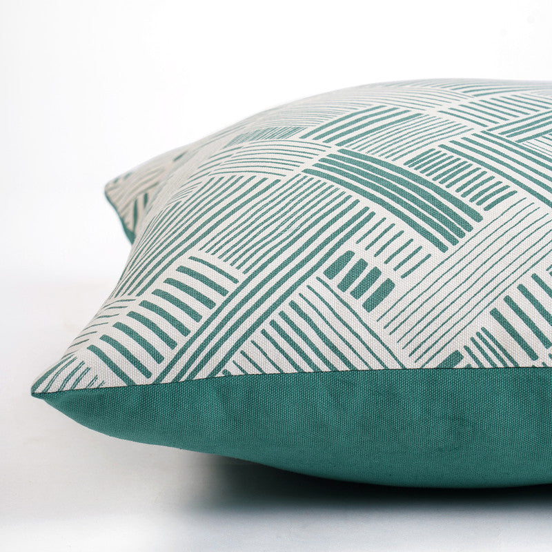 Cotton Cushion Cover | Modern Retro | Geometrical Printed | Aqua Green