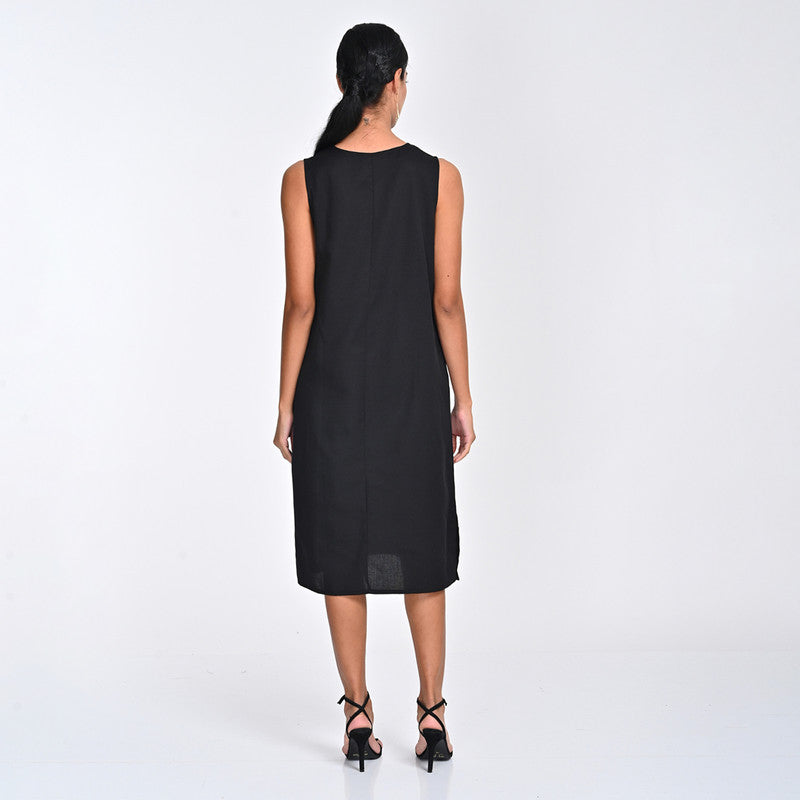 Tencel Dress For Women | V Neck | Sleeveless | Black