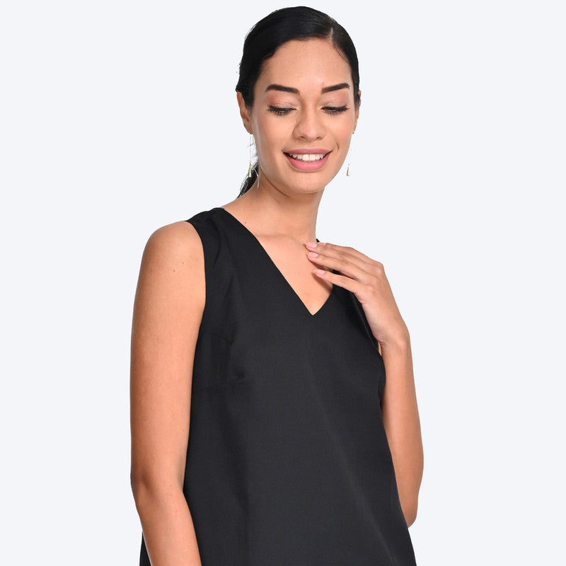 Tencel Dress For Women | V Neck | Sleeveless | Black