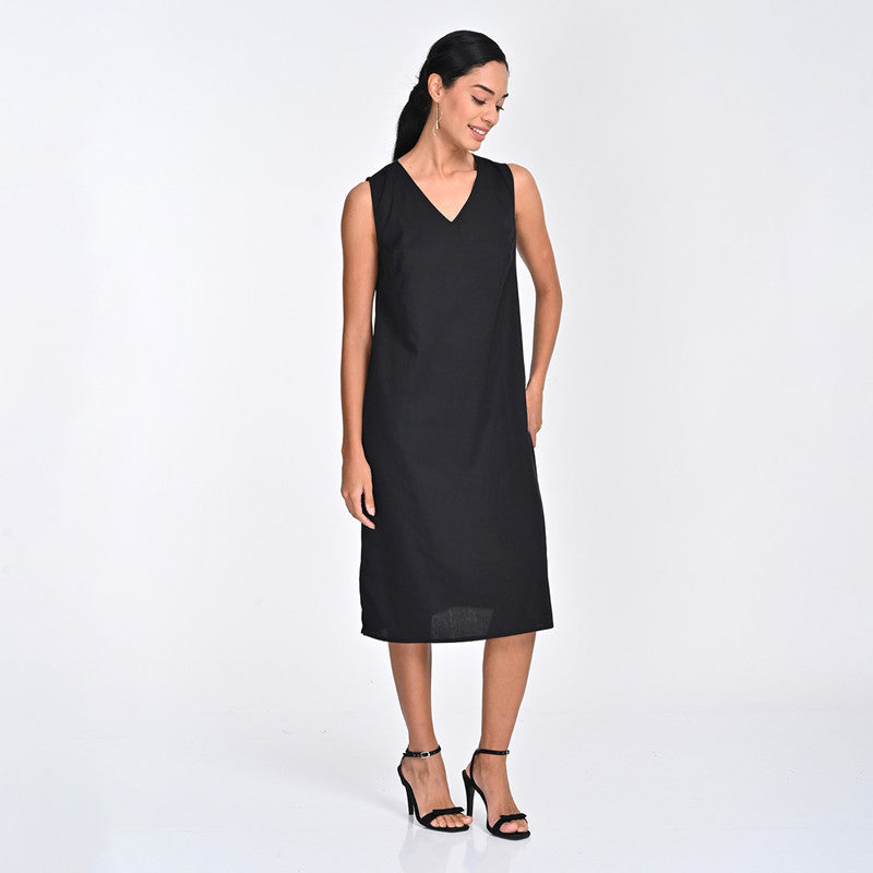 Tencel Dress For Women | V Neck | Sleeveless | Black