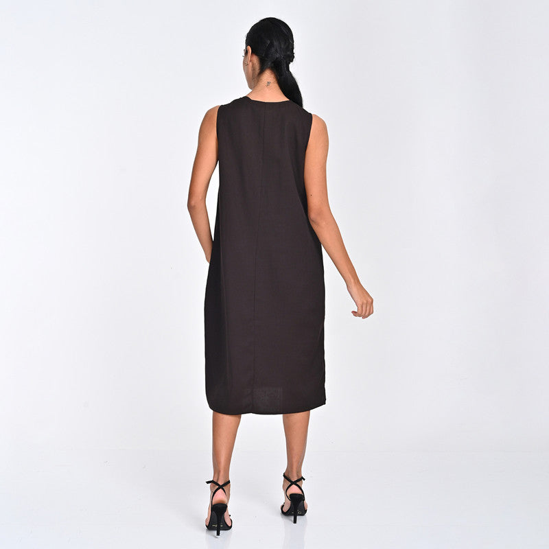 Tencel Dress For Women | V Neck | Sleeveless | Coffee Brown