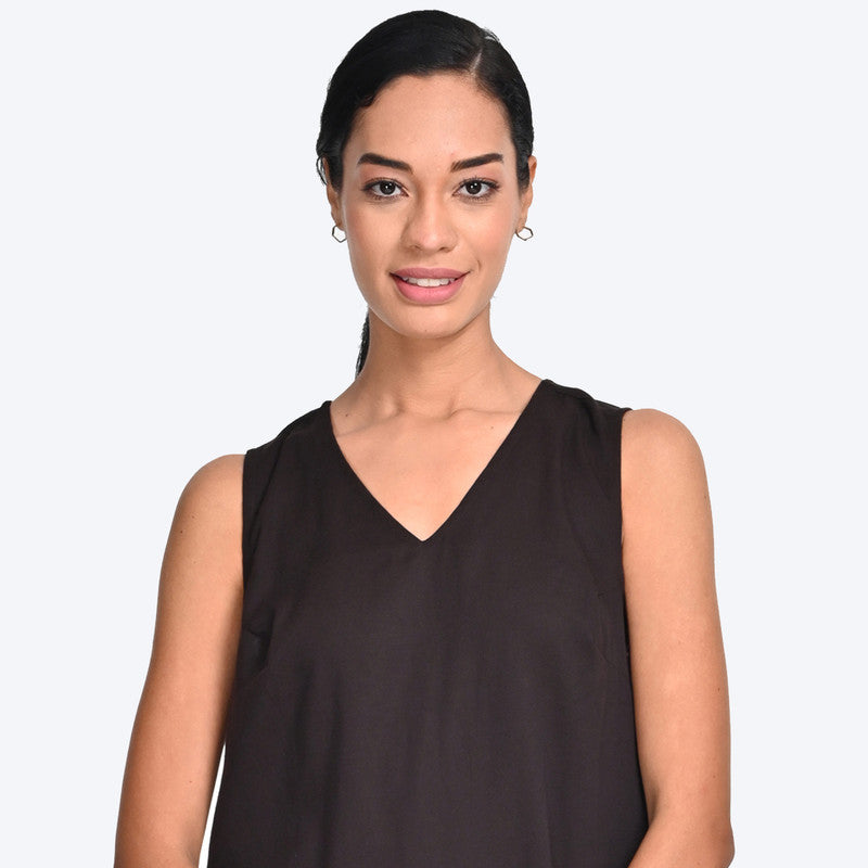 Tencel Dress For Women | V Neck | Sleeveless | Coffee Brown