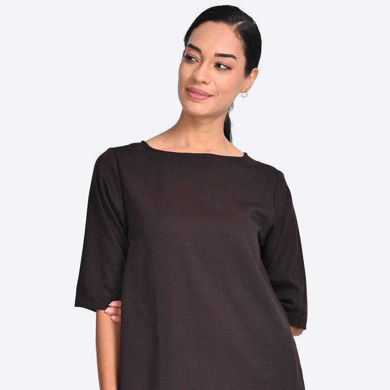 Tencel Dress For Women | Boat Neck | Straight Fit | Coffee Brown