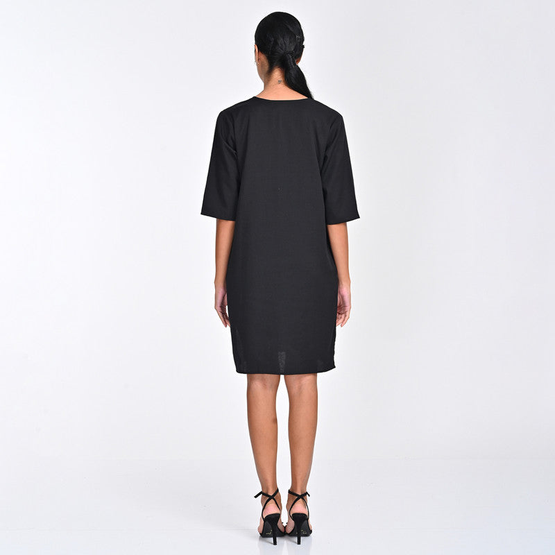 Tencel Dress For Women | V Neck | Knee Length | Black