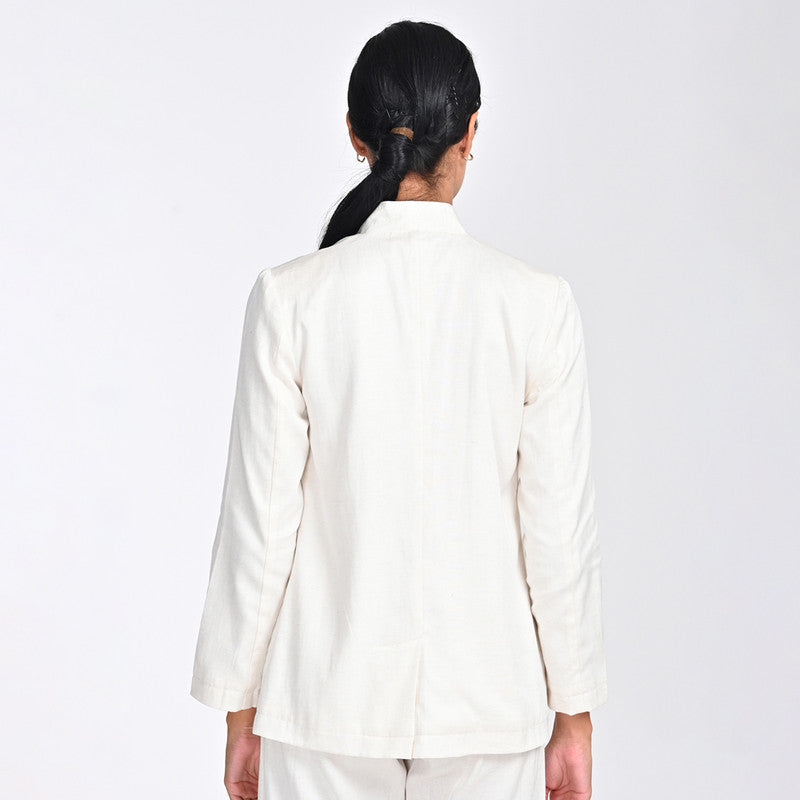 Tencel Blazer For Women | V Neck | Single Button | Off White