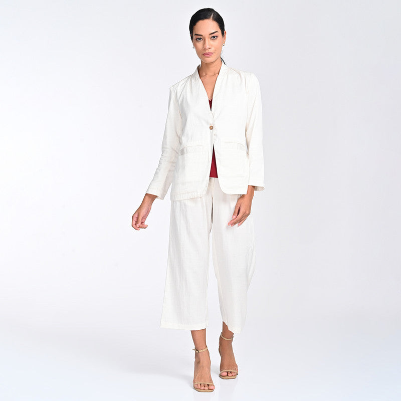 Tencel Blazer For Women | V Neck | Single Button | Off White